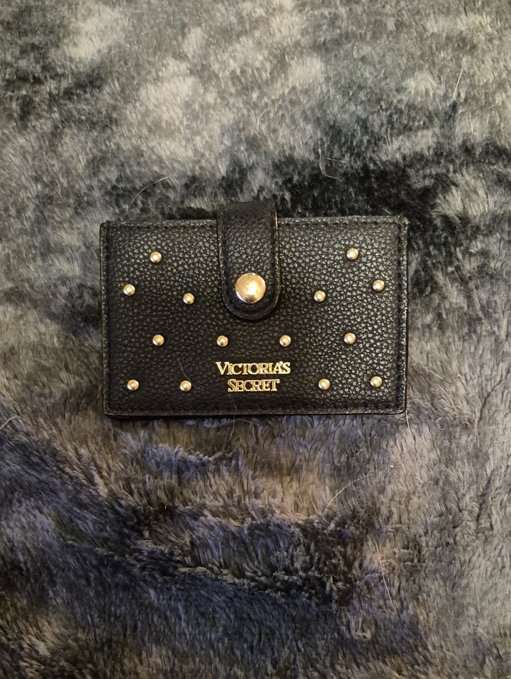 Victoria's Secret Black Pebbled Studded Card Wallet
